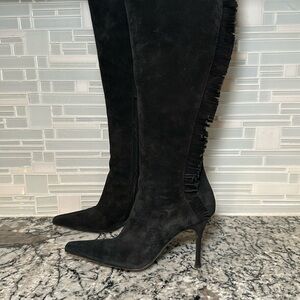 St. John Suede Fringe Knee High Heeled Boots - 7B